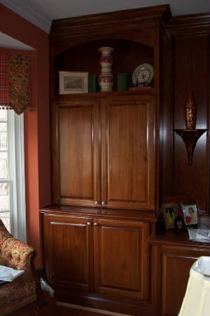 wood staining built  in wall unit by Hadley & Son Painting Maineville Oh